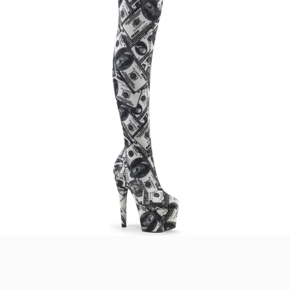 Pleaser Black and White Over the Knee Boots